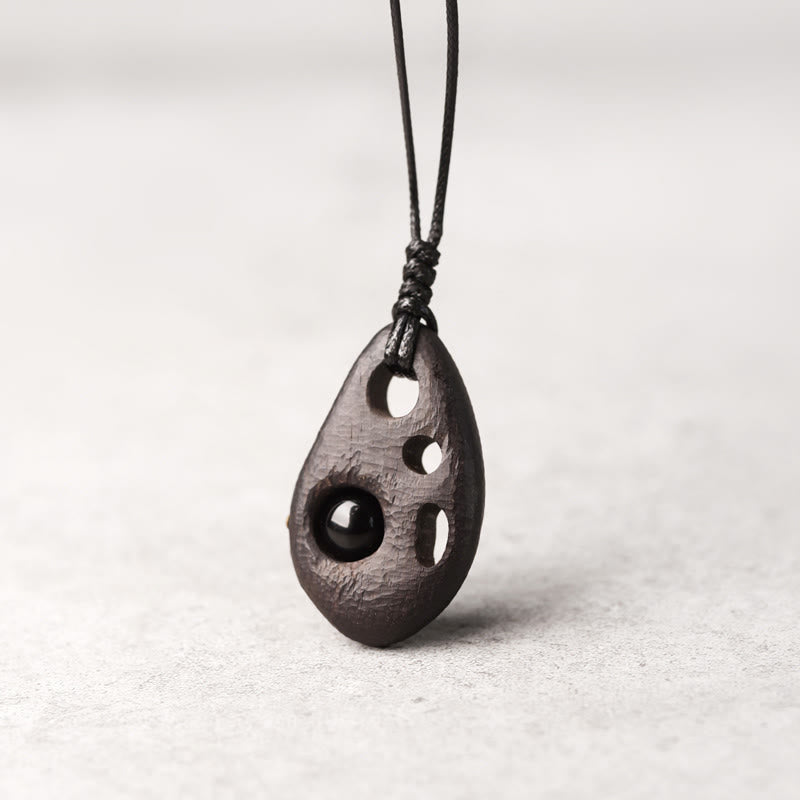 Ebony Wood Obsidian Necklace for Inner Peace & Protection