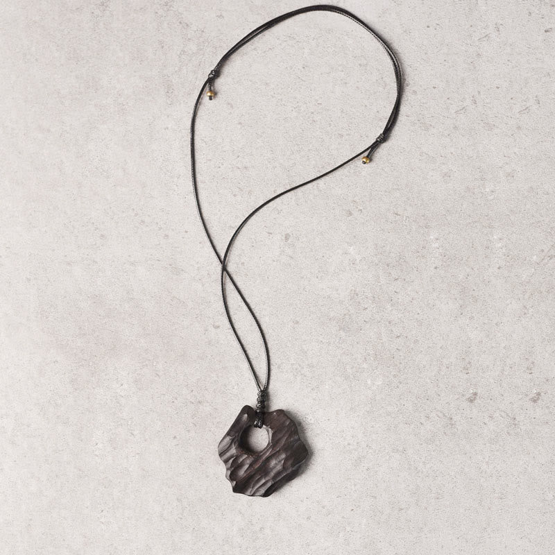 Ebony Wood Spiritual Necklace with Hollow Balance Pendant