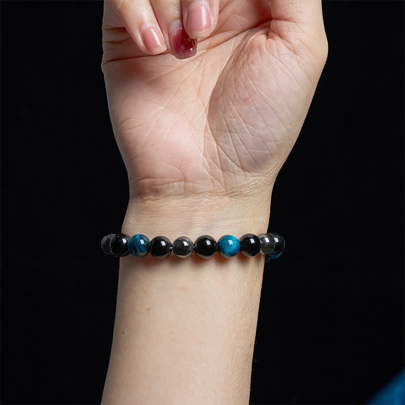 8mm Mens Yellow Tiger Eye Obsidian Hematite Bracelet for Protection