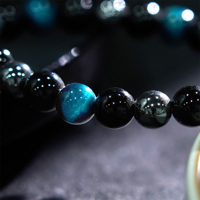Men's 8mm Tiger Eye Obsidian Hematite Bracelet for Protection