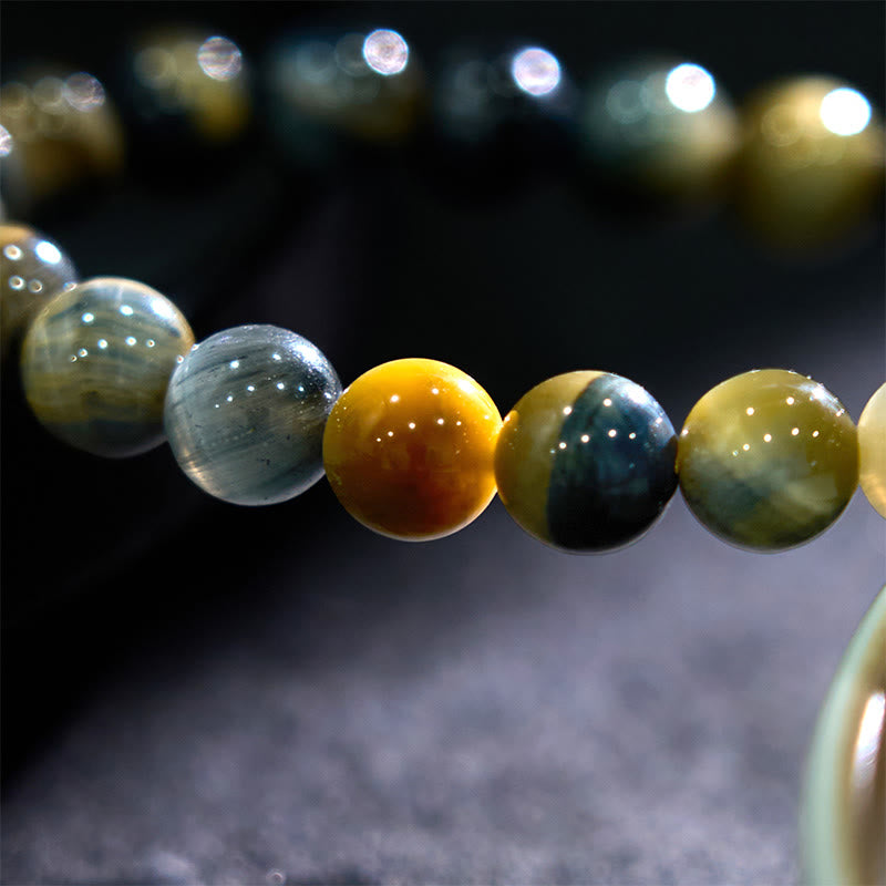 8mm Yellow Blue Tiger Eye Courage & Protection Bracelet
