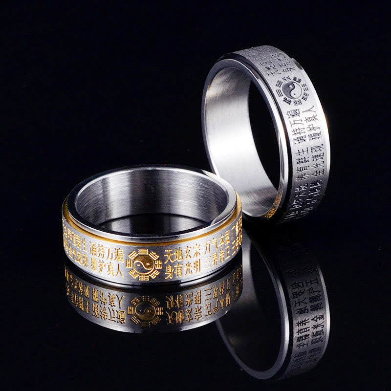 Yin Yang Rotatable Titanium Steel Balance Ring with Bagua Symbols
