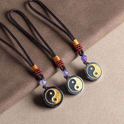 Black Jade Yin Yang Protection Key Chain with Balance