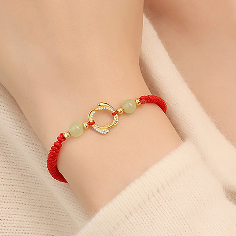 6mm Hetian Jade Red String Protection Bracelet Year of the Snake