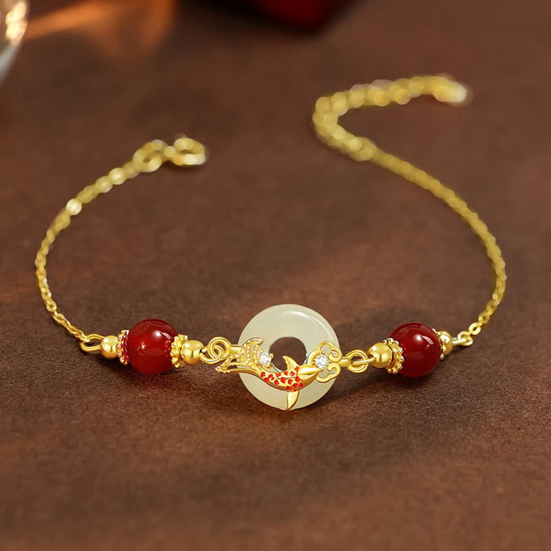 Natural Hetian Jade Peace Buckle Bracelet 14-17cm Wrist Size