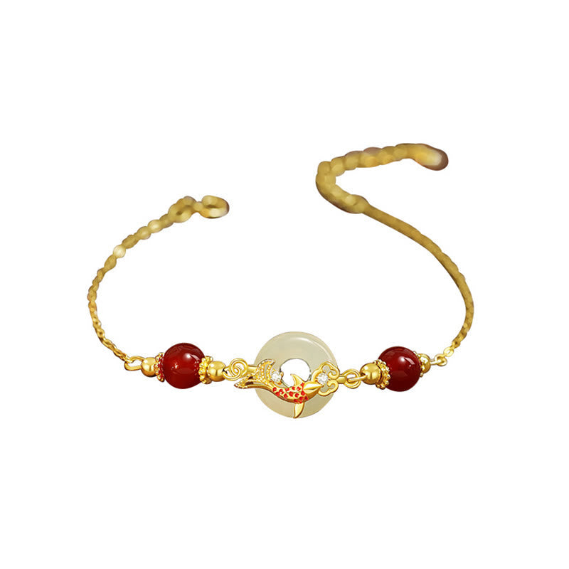 Natural Hetian Jade Peace Buckle Bracelet 14-17cm Wrist Size