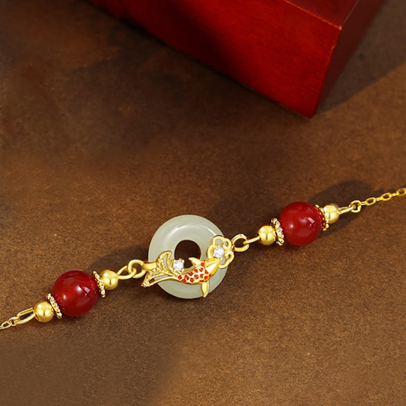Natural Hetian Jade Peace Buckle Bracelet 14-17cm Wrist Size