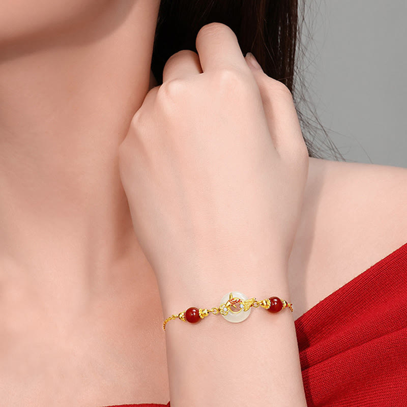 Natural Hetian Jade Peace Buckle Bracelet 14-17cm Wrist Size