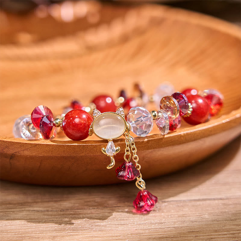 Crystal Cat Balance Bracelet with Amethyst Green Red