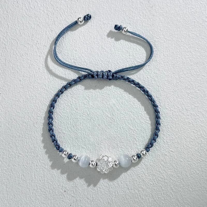 Sterling Silver Lotus Cat’s Eye Protection Bracelet