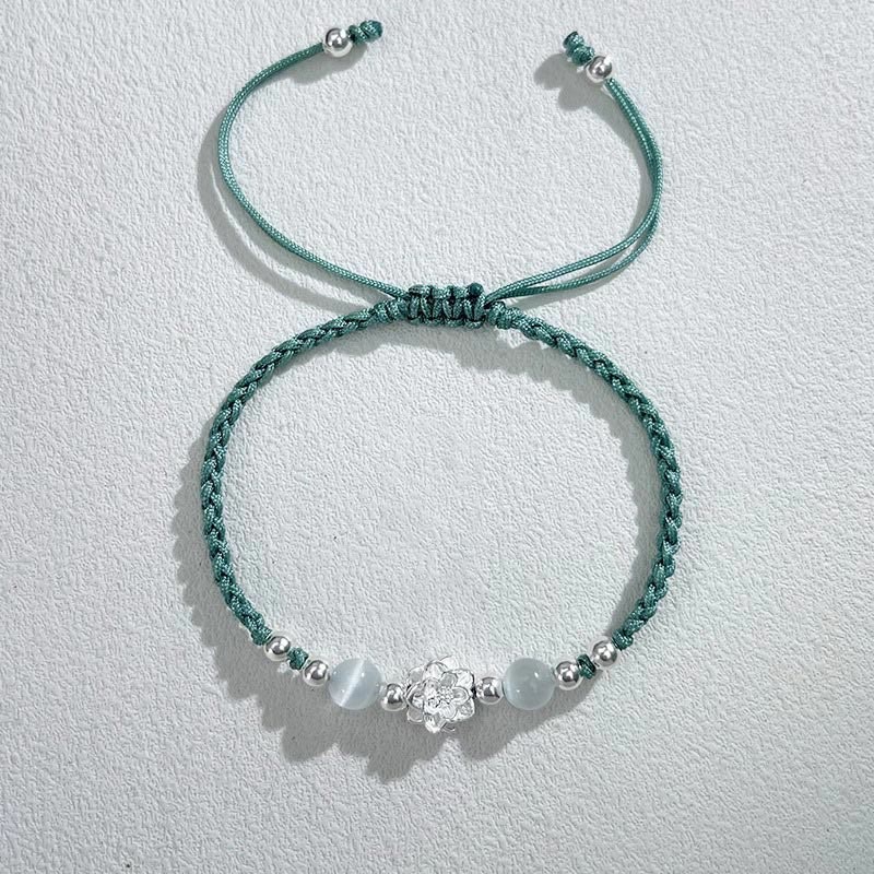 Sterling Silver Lotus Cat’s Eye Protection Bracelet