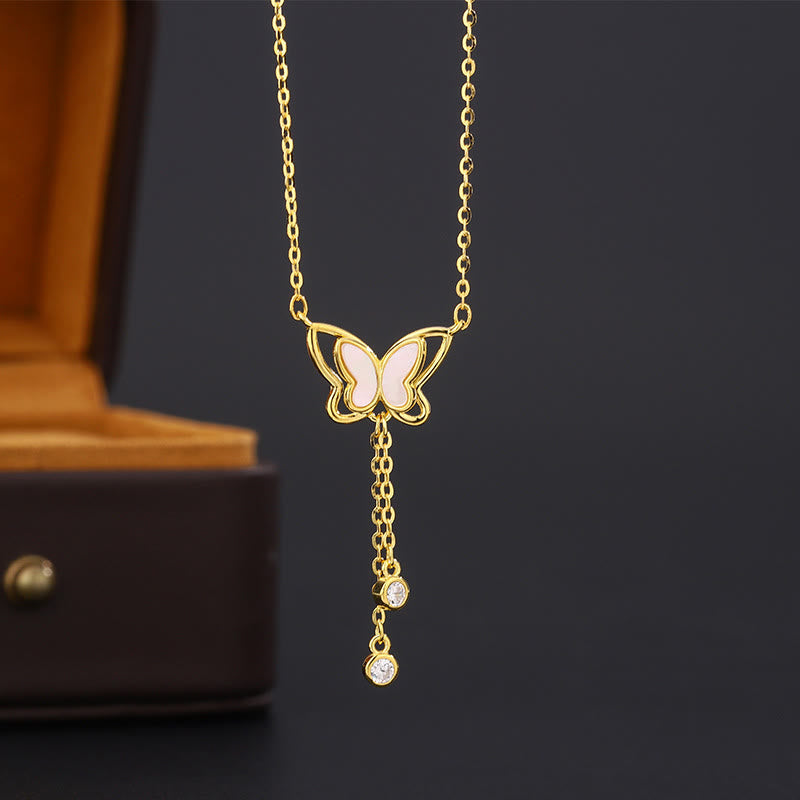 Tridacna Stone Butterfly Necklace | Sterling Silver Calm Pendant 41cm