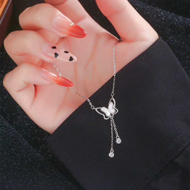 Tridacna Stone Butterfly Necklace | Sterling Silver Calm Pendant 41cm