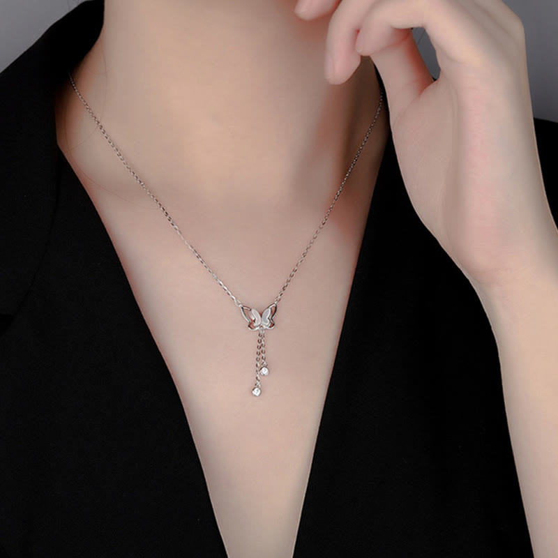 Tridacna Stone Butterfly Necklace | Sterling Silver Calm Pendant 41cm