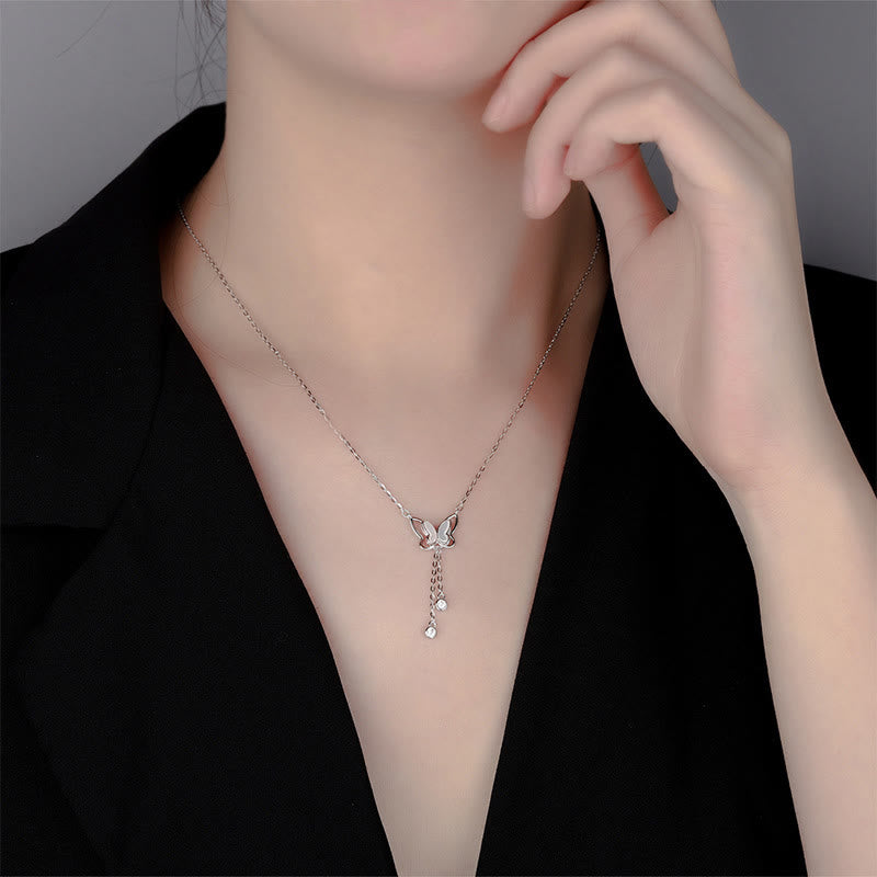 Tridacna Stone Butterfly Necklace | Sterling Silver Calm Pendant 41cm