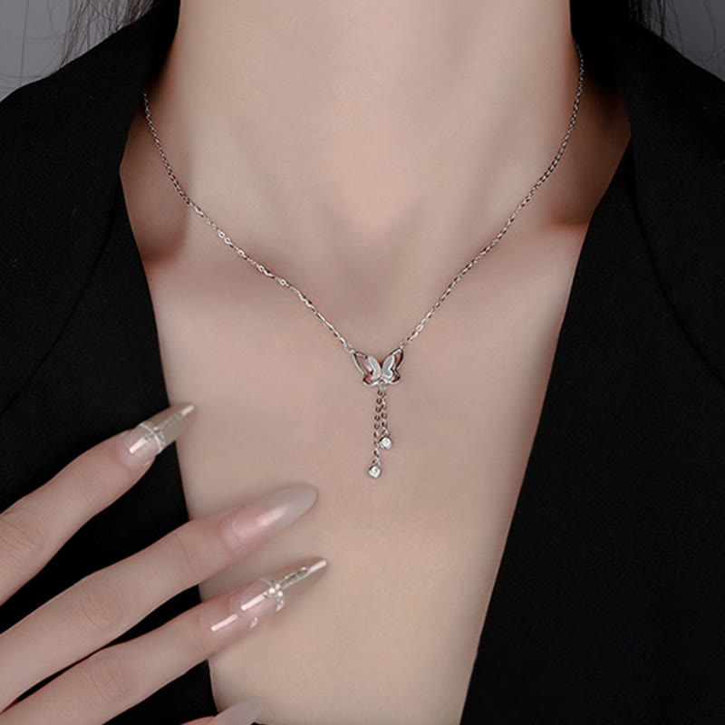 Tridacna Stone Butterfly Necklace | Sterling Silver Calm Pendant 41cm