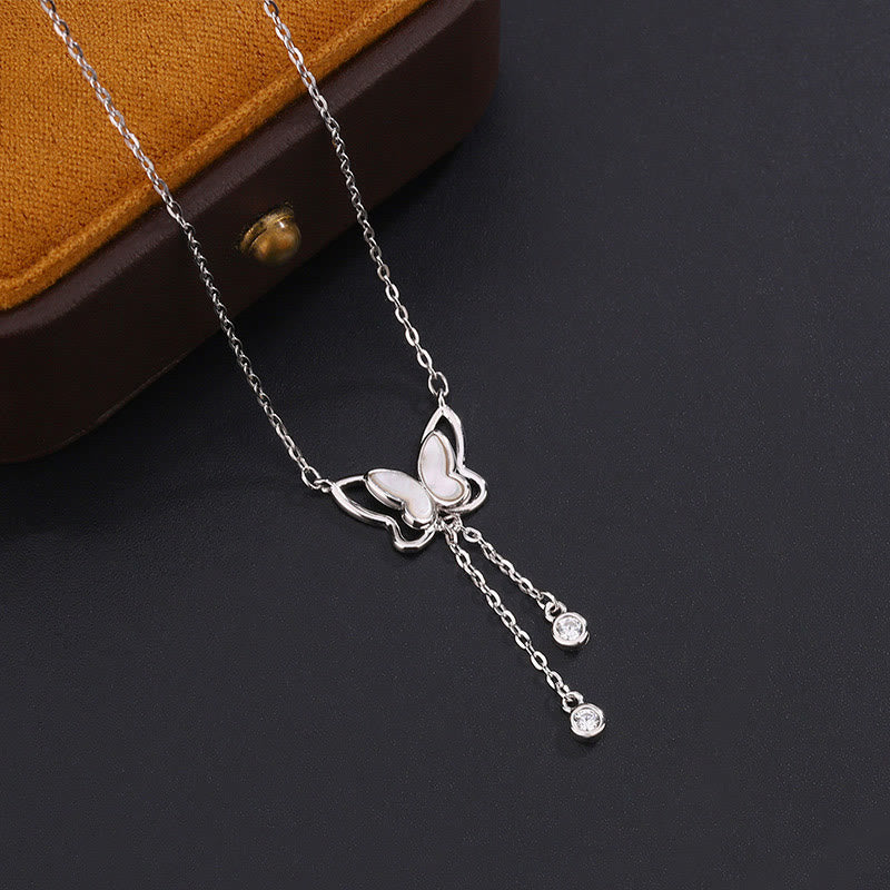 Tridacna Stone Butterfly Necklace | Sterling Silver Calm Pendant 41cm