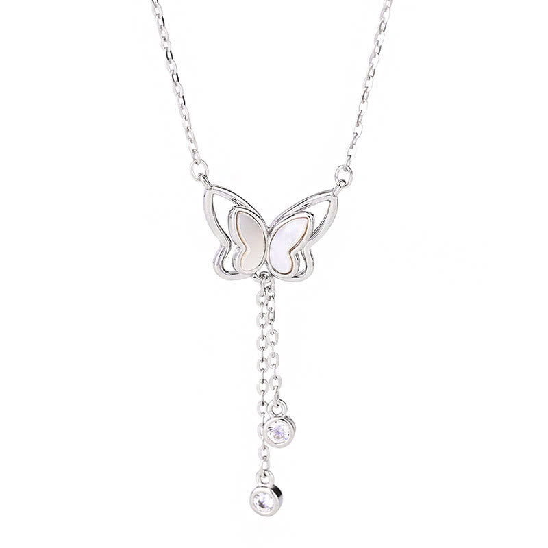Tridacna Stone Butterfly Necklace | Sterling Silver Calm Pendant 41cm