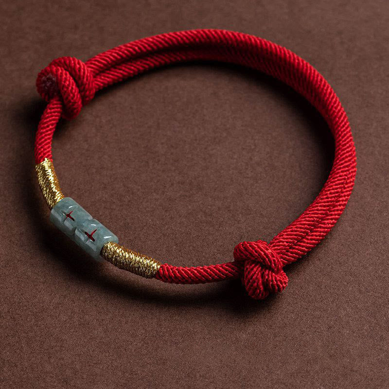 Unisex Adjustable Jade Luck Rope Bracelet for Protection & Good Fortune