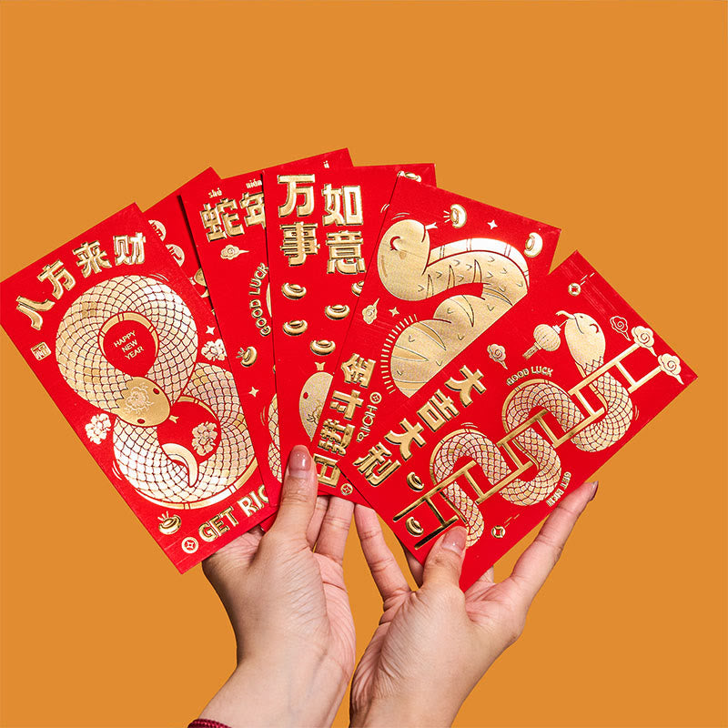 6Pcs Red Envelope Year Of The Snake 2025 | Good Luck Blessings