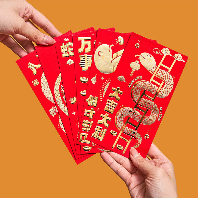6Pcs Red Envelope Year Of The Snake 2025 | Good Luck Blessings