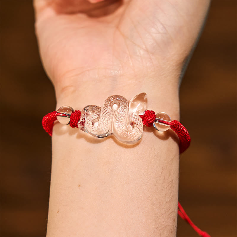 Colorful Rope Clear Quartz Snake Year Bracelet 18-19cm