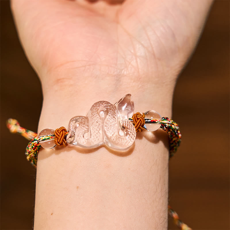 Colorful Rope Clear Quartz Snake Year Bracelet 18-19cm