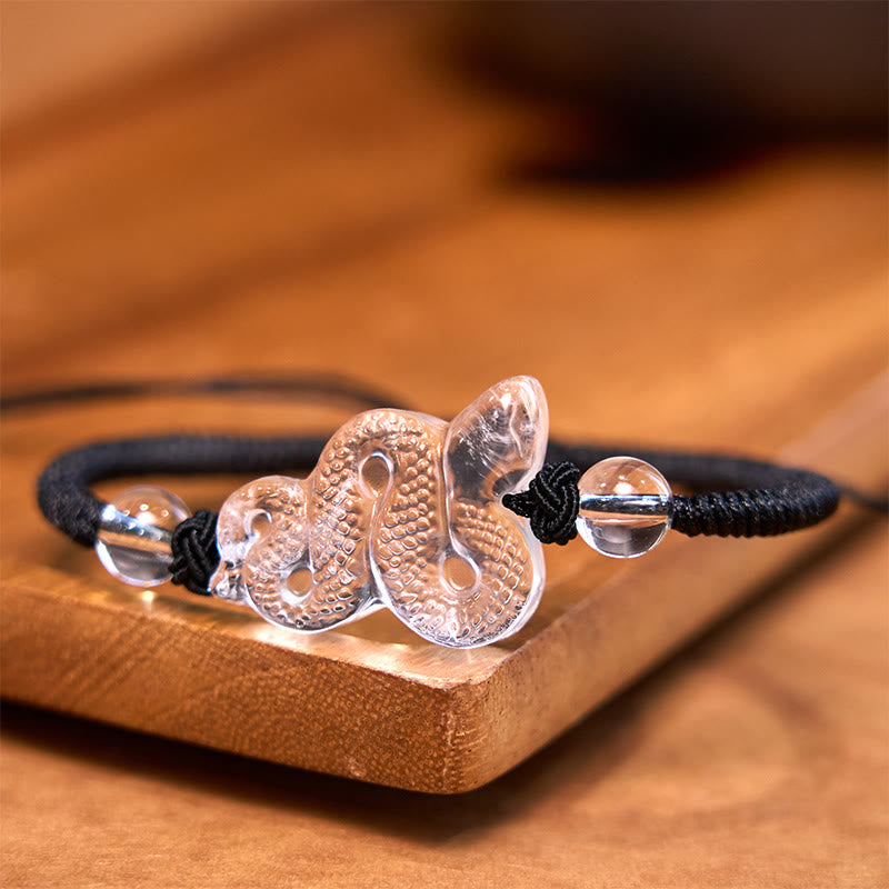 Colorful Rope Clear Quartz Snake Year Bracelet 18-19cm