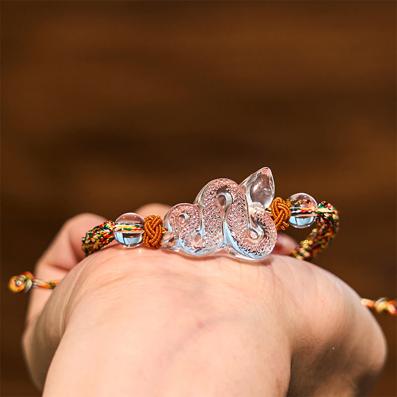 Colorful Rope Clear Quartz Snake Year Bracelet 18-19cm