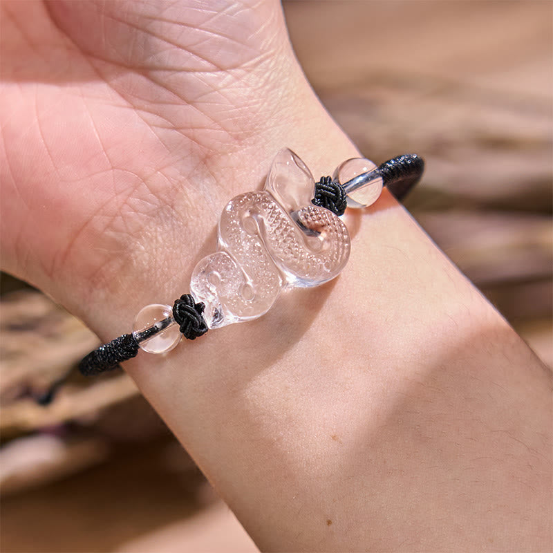 Colorful Rope Clear Quartz Snake Year Bracelet 18-19cm