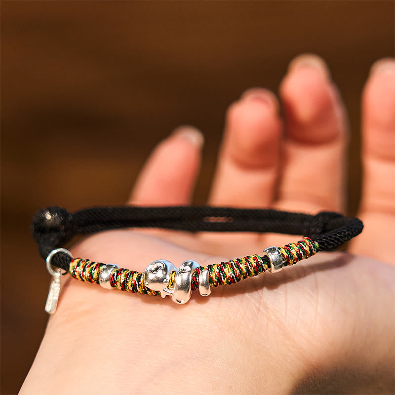Red String and Silver Snake Protection Bracelet