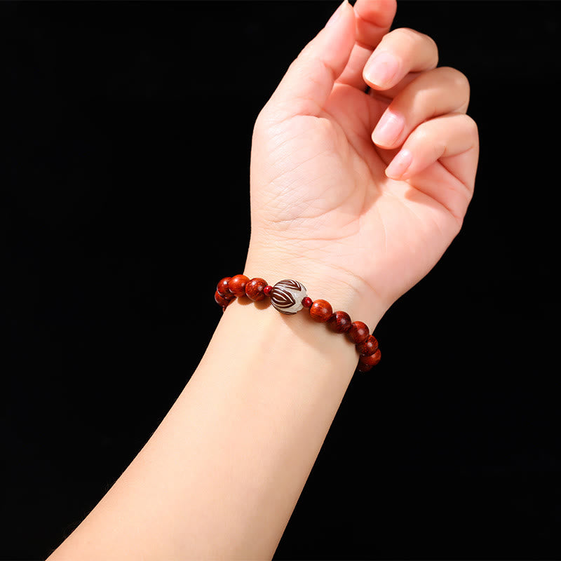 8mm Rosewood Cyan Jade Lotus Bracelet for Calm & Balance