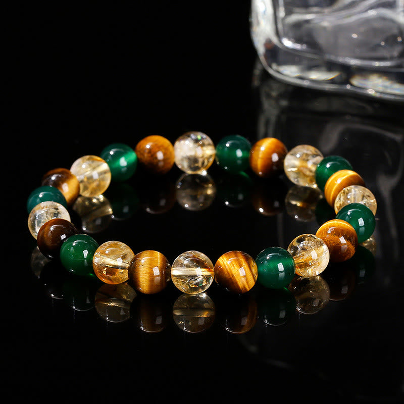 8mm Tiger Eye Green Agate Citrine Protection Bracelet