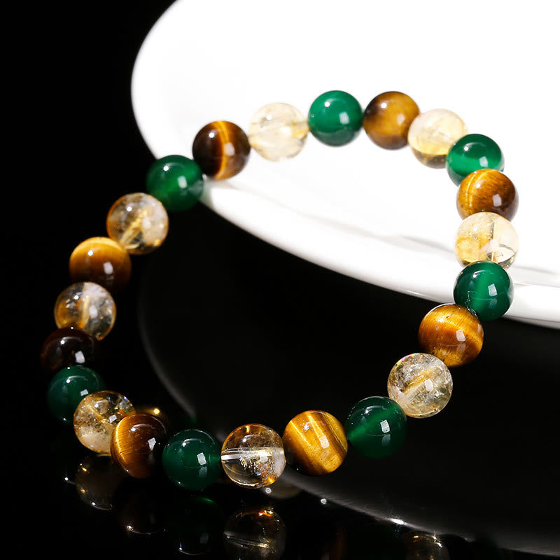 8mm Tiger Eye Green Agate Citrine Protection Bracelet