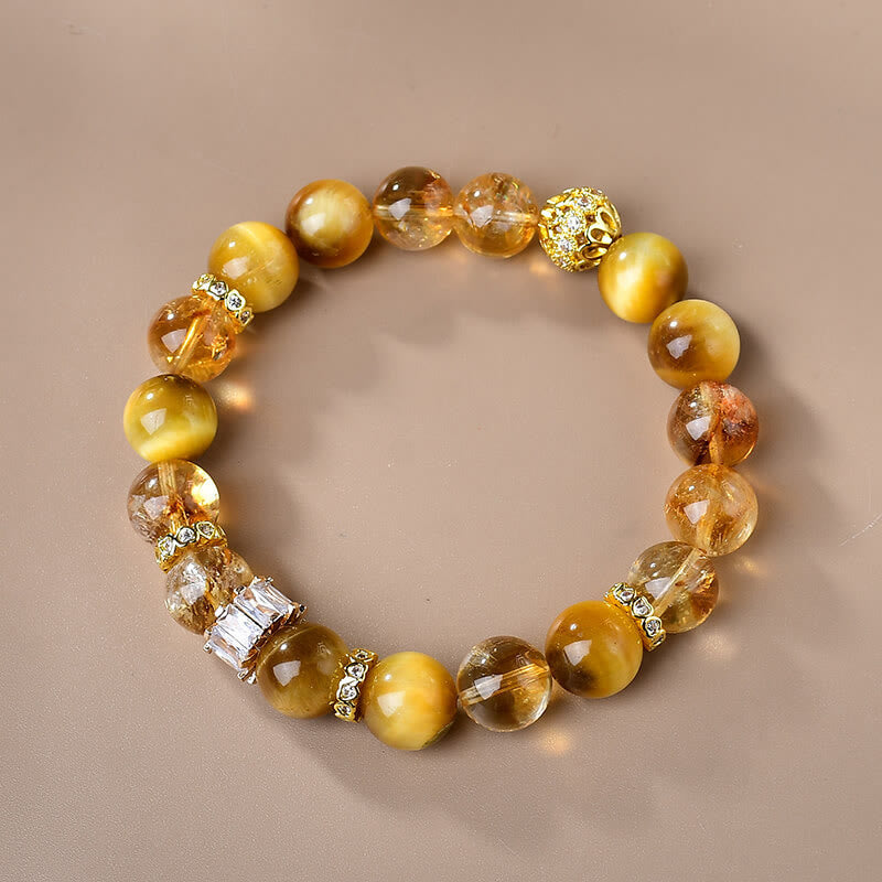 10mm Tiger Eye Citrine Bracelet for Women Strength & Courage