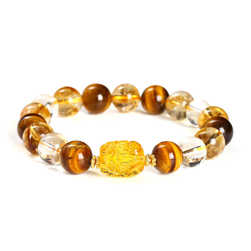 10mm Yellow Tiger Eye Citrine Strength Bracelet Women