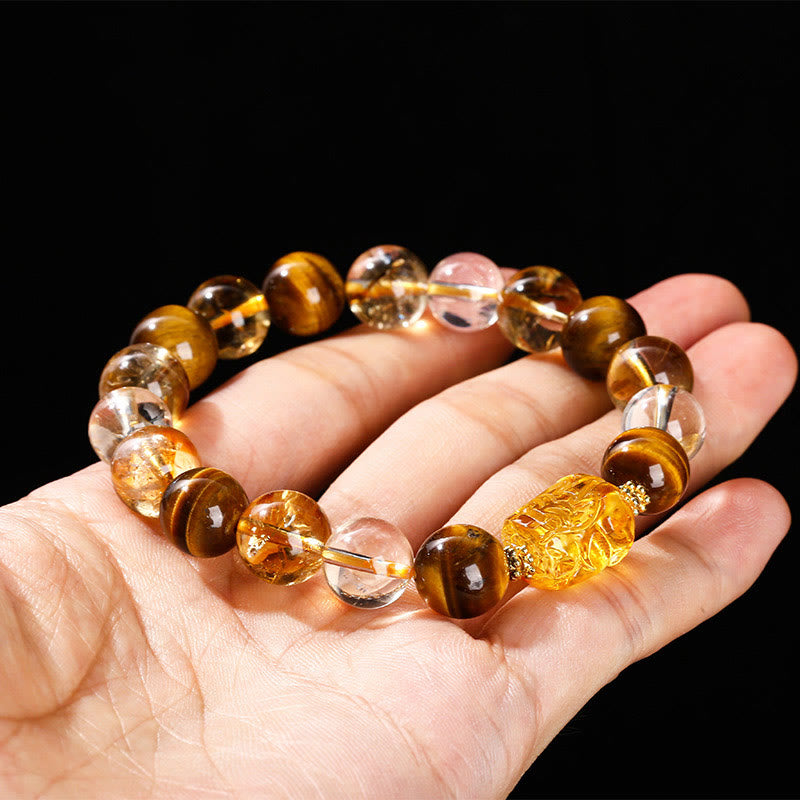 10mm Yellow Tiger Eye Citrine Strength Bracelet Women
