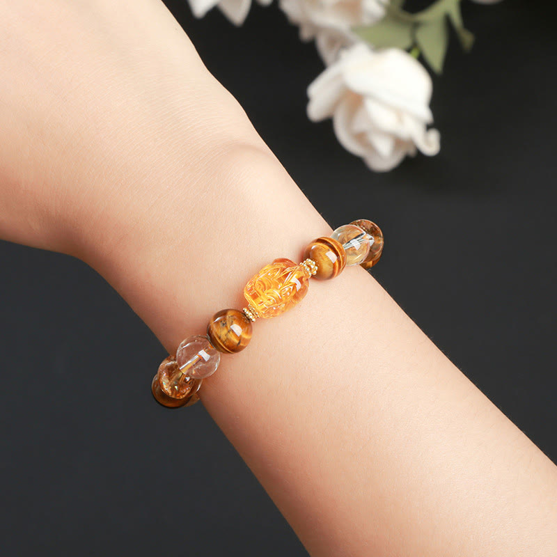10mm Yellow Tiger Eye Citrine Strength Bracelet Women