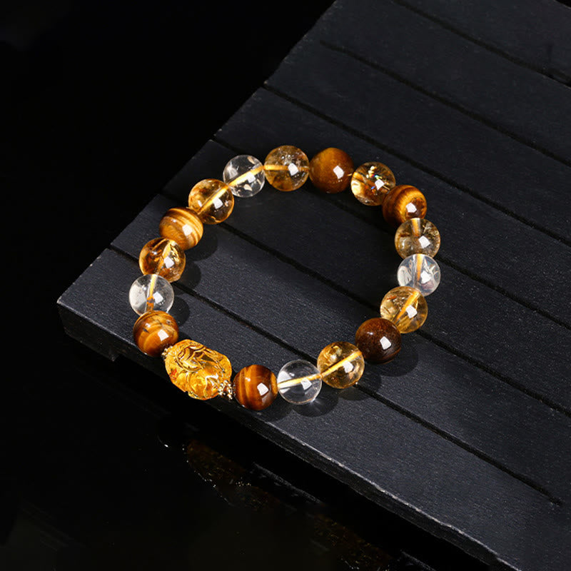 10mm Yellow Tiger Eye Citrine Strength Bracelet Women