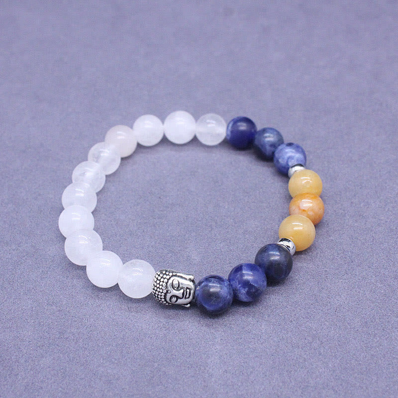 8mm Mixed Gemstone Buddha Bracelet for Protection & Balance