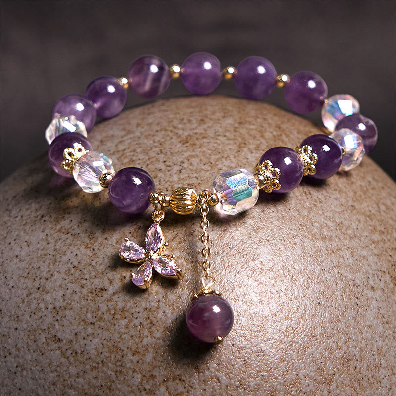 8mm Amethyst Crystal Spiritual Butterfly Charm Bracelet
