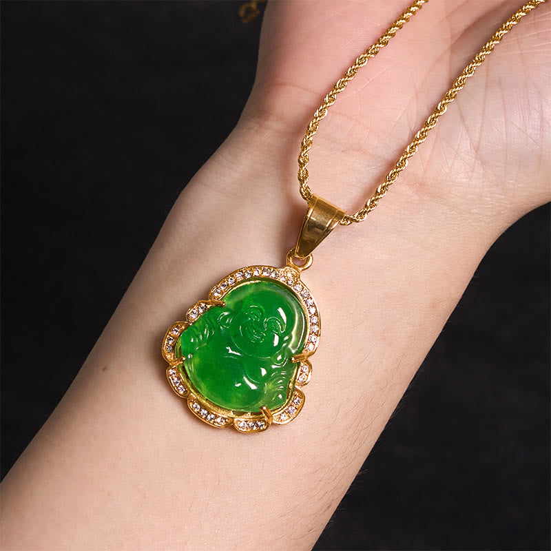 Laughing Buddha Feng Shui Jade Prosperity Necklace