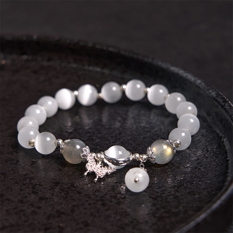 Cat's Eye Moonstone Bracelet with Butterfly or Star Charm for Balance