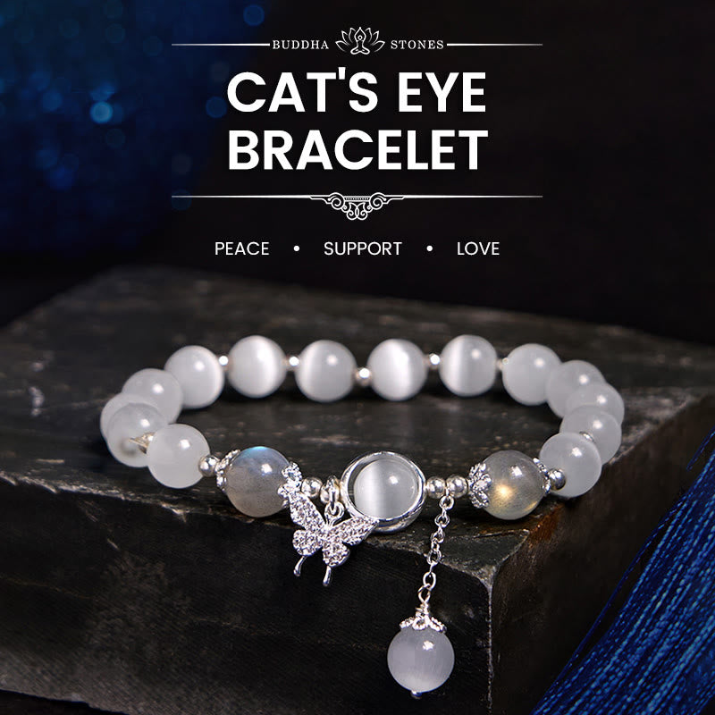 Cat's Eye Moonstone Bracelet with Butterfly or Star Charm for Balance
