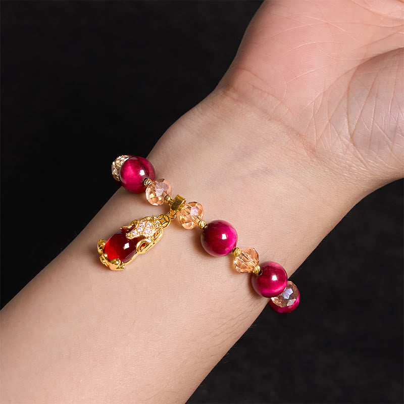 Red Tiger Eye Protection Bracelet with PiXiu Fox Charm