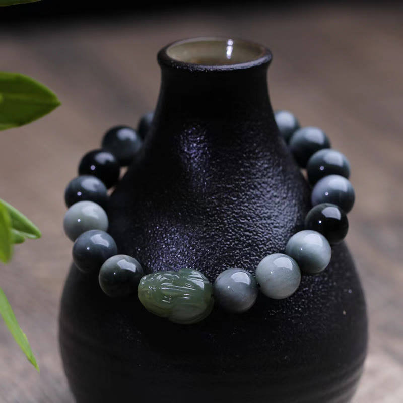 10mm Eagle's Eye Stone Hetian Jade Pixiu Confidence Bracelet