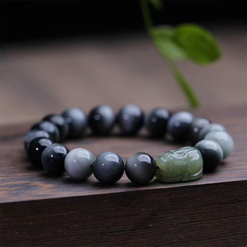 10mm Eagle's Eye Stone Hetian Jade Pixiu Confidence Bracelet