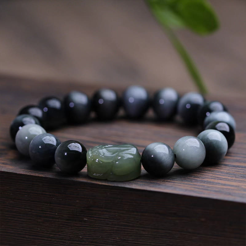 10mm Eagle's Eye Stone Hetian Jade Pixiu Confidence Bracelet