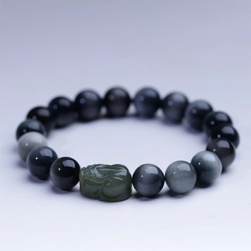 10mm Eagle's Eye Stone Hetian Jade Pixiu Confidence Bracelet