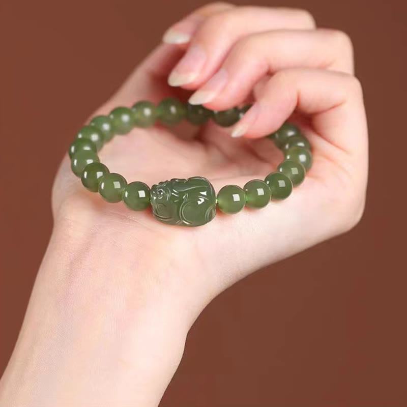 8mm Hetian Jade PiXiu Luck Bracelet for Prosperity & Protection
